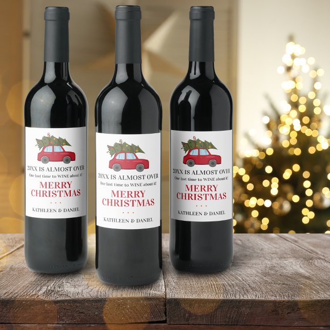 Étiquette Pour Bouteilles De Vin Funny 2022 Est Presque Sur La Verdure Nom Vacances (Funny 2024 Is Almost Over Greenery Name Holiday Wine Label)