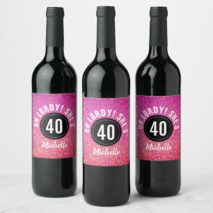 Étiquette Pour Bouteilles De Vin Funny 40e anniversaire Parties scintillant rose su