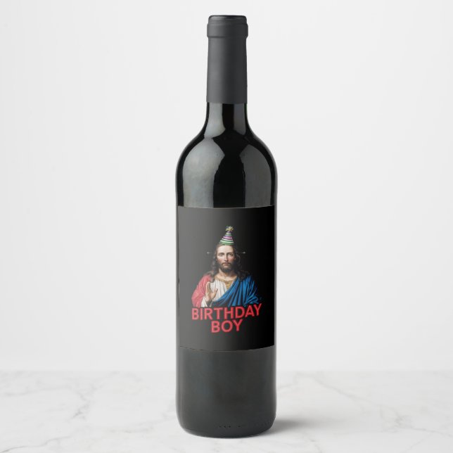 Étiquette Pour Bouteilles De Vin Funny Noël Jésus Enfant d'anniversaire (Devant)