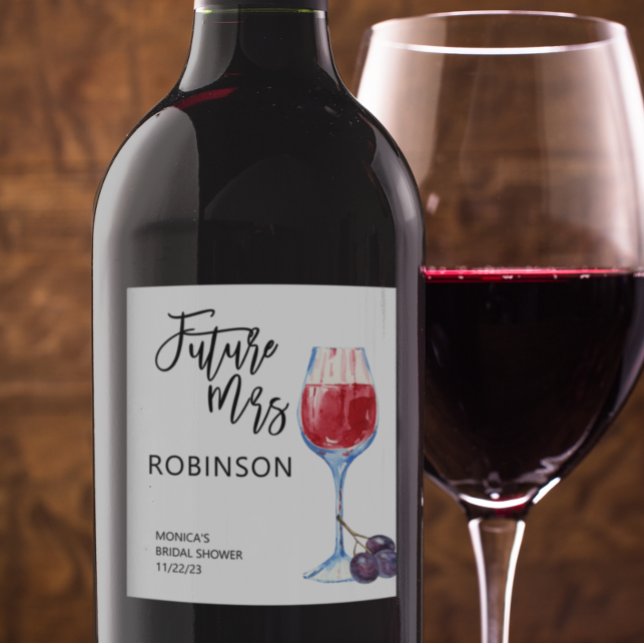 Étiquette Pour Bouteilles De Vin Futur Mme Nom Vin Aquarelle Mariée (Créateur téléchargé)