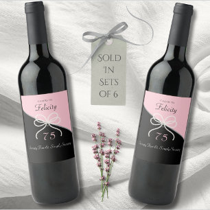 Étiquette Pour Bouteilles De Vin Gala des 75 ans de Chic Anniversaire Rose et Noir