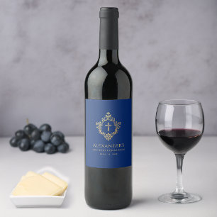 Étiquette Pour Bouteilles De Vin Garçon Première Communion Royal Blue Vintage Gold 