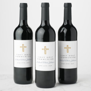 Étiquette Pour Bouteilles De Vin Garçon religieux bleu poussiéreux Première Communi