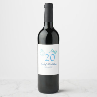 Étiquette Pour Bouteilles De Vin Gâteau à ruban bleu pour 20e anniversaire nom date