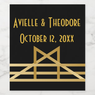 Étiquette Pour Bouteilles De Vin Gatsby Gold & Black Art Déco Soirée de mariage