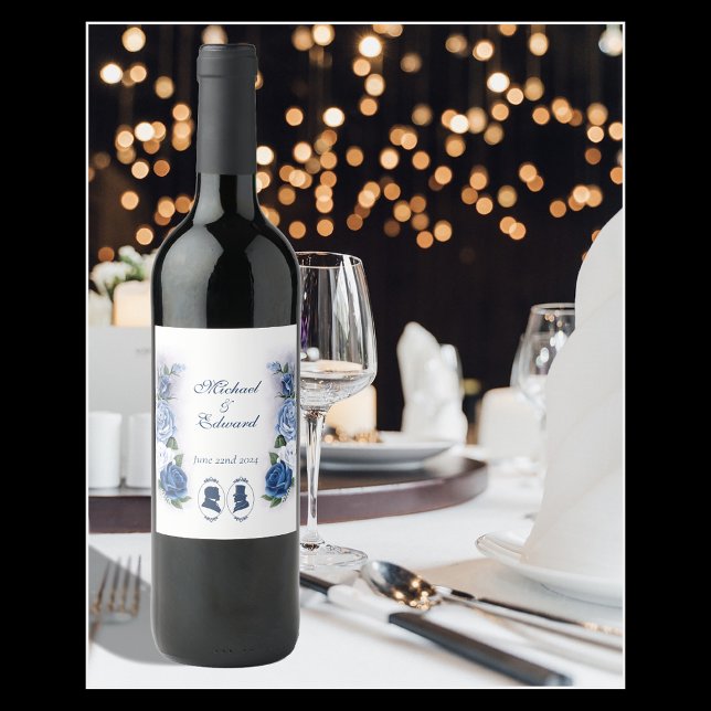 Étiquette Pour Bouteilles De Vin Gay Grooms Regency Roses bleus (Créateur téléchargé)