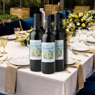 Étiquette Pour Bouteilles De Vin Gazebo élégant fleurs colombes Mariage Luxe