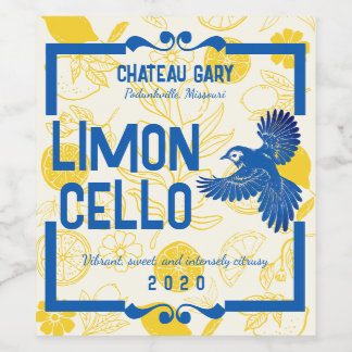 Étiquette Pour Bouteilles De Vin Geai bleu oiseau citrons limoncello cordial vinaig