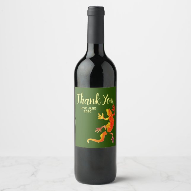 Étiquette Pour Bouteilles De Vin Gecko animal reptile moderne merci cadeau (Devant)