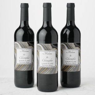 Étiquette Pour Bouteilles De Vin Géode d'or et de gris moderne Mariage minéral