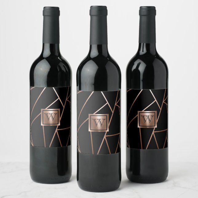 Étiquette Pour Bouteilles De Vin Géométrie en or noir et Rose (Bouteilles)