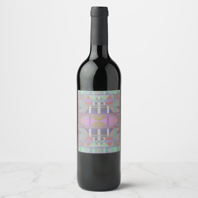 Étiquette Pour Bouteilles De Vin Géométrique vert violet rose (Devant)