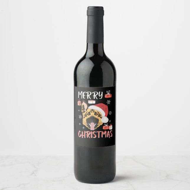 Étiquette Pour Bouteilles De Vin German Shepherd Christmas (Devant)