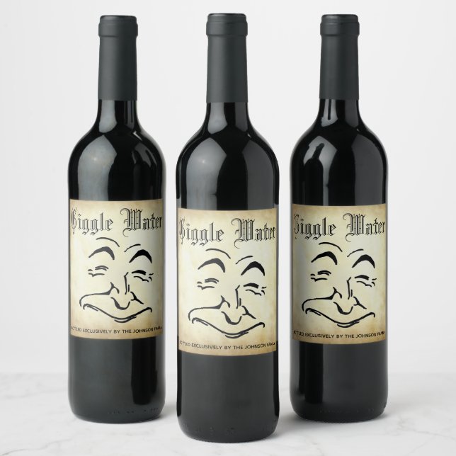 Étiquette Pour Bouteilles De Vin Giggle Eau et votre texte (Bouteilles)