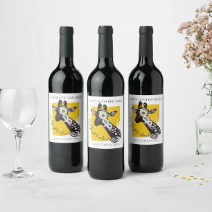 Étiquette Pour Bouteilles De Vin Girafe Anniversaire Funky Jaune Cool