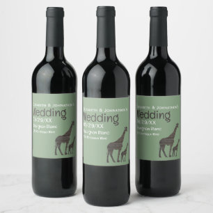 Étiquette Pour Bouteilles De Vin Giraffe Safari d'argile, Mariage rustique