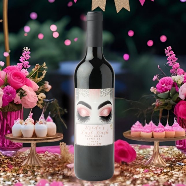 Étiquette Pour Bouteilles De Vin Glam Parties scintillant rose cils Bachelorette ( Glam up your bachelorette party with this customizable wine label! Perfect for a bride’s last bash.)