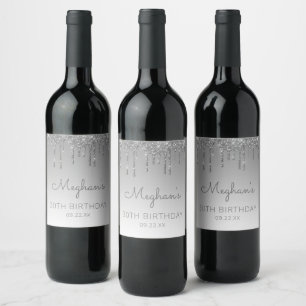 Étiquette Pour Bouteilles De Vin Glam Silver Parties scintillant Drip 30th Birthday