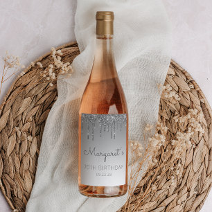 Étiquette Pour Bouteilles De Vin Glam Silver Parties scintillant Drip 70th Birthday