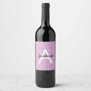 Étiquette Pour Bouteilles De Vin Glamour Féminin Violet Paillettes Monogramme Nom