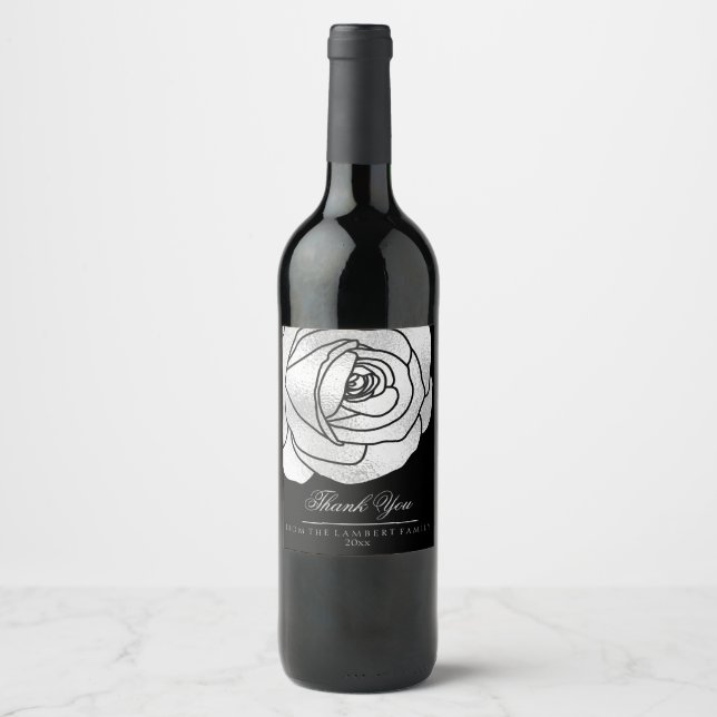Étiquette Pour Bouteilles De Vin Glamour, Rose argenté (Devant)