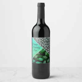 Étiquette Pour Bouteilles De Vin Glitterie Turquoise léopard tropicale Anniversaire