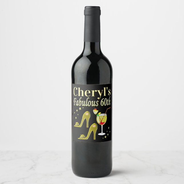 ÉTIQUETTE POUR BOUTEILLES DE VIN GLITZY GOLD 60E ANNIVERSAIRE (Devant)