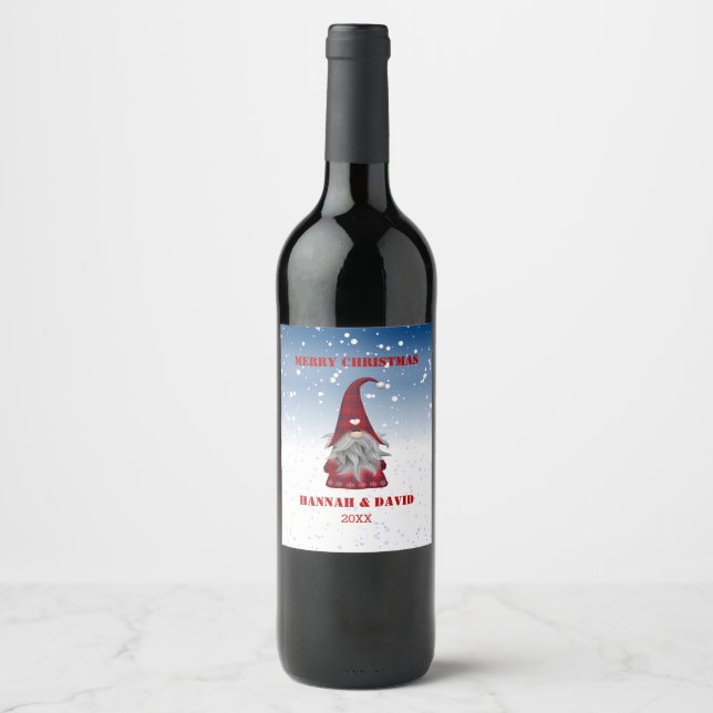 Étiquette Pour Bouteilles De Vin Gnom En Costume Rouge (Devant)
