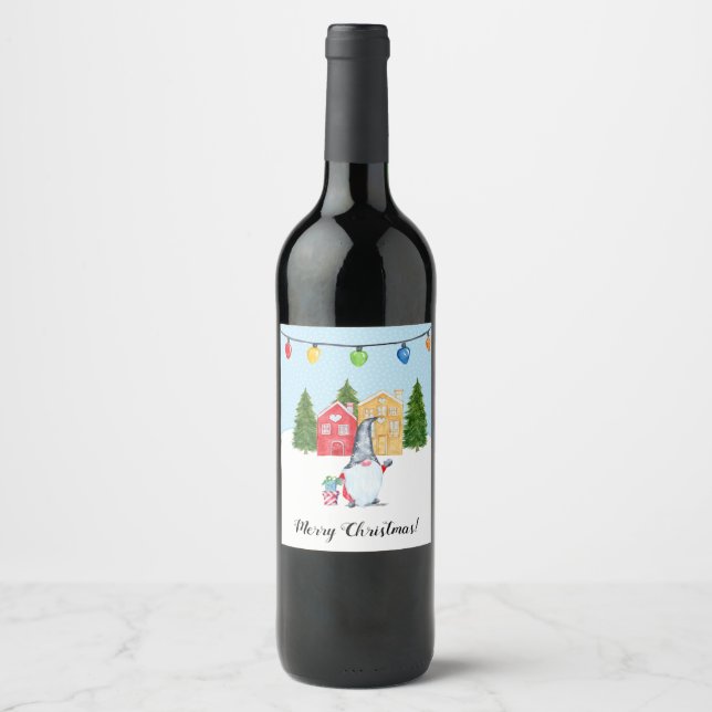 Étiquette Pour Bouteilles De Vin Gnome Whimsical Gnome Custom Holiday (Devant)