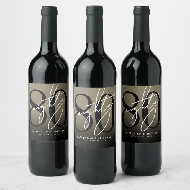 Étiquette Pour Bouteilles De Vin Gold 80th Birthday Party (Bouteilles)