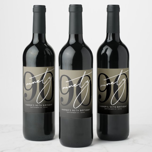 Étiquette Pour Bouteilles De Vin Gold 90th Birthday Party (Bouteilles)