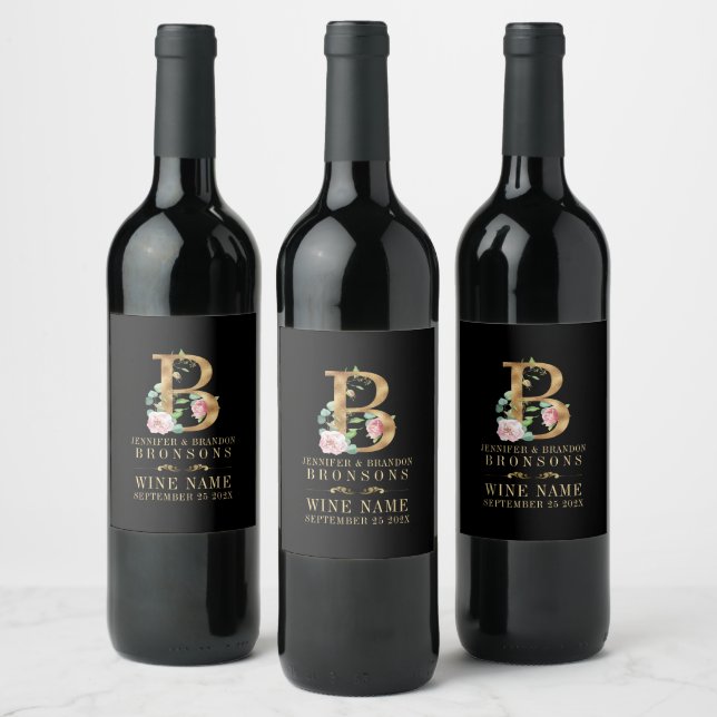 Étiquette Pour Bouteilles De Vin Gold and flowers lettering monogram B (Bouteilles)