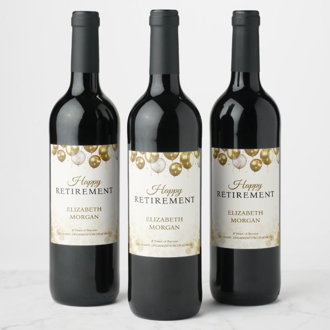 Étiquette Pour Bouteilles De Vin Gold Balloon joyeuse retraite (Bouteilles)