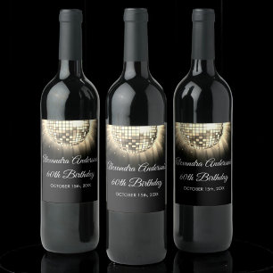 Étiquette Pour Bouteilles De Vin Gold Black 60th Birthday Party 70's Disco Ball