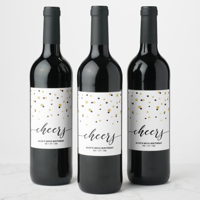 Étiquette Pour Bouteilles De Vin Gold & Black Modern Milestone Anniversaire (Bouteilles)