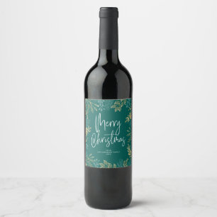 Étiquette Pour Bouteilles De Vin Gold Christmas Green sur Turquoise