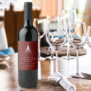 Étiquette Pour Bouteilles De Vin Gold Christmas Tree Merci Message Entreprise