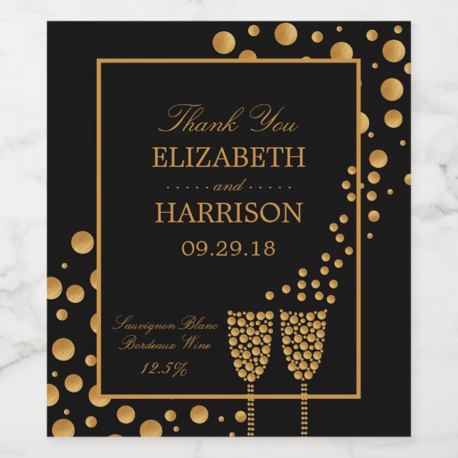 Étiquette Pour Bouteilles De Vin Gold Sparking Wine Bubbles (Étiquettes simples)