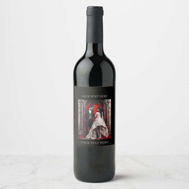 Étiquette Pour Bouteilles De Vin Goth Wedding Couple Quitter l'Eglise (Devant)