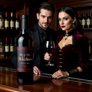 Étiquette Pour Bouteilles De Vin Gothic Red Damask Rose Wedding