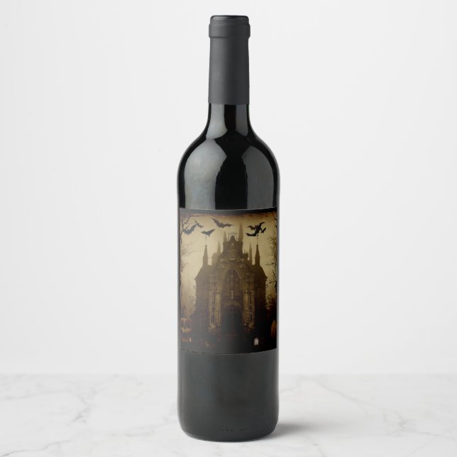 Étiquette Pour Bouteilles De Vin Gothique/Halloween/automne/citrouille (Devant)