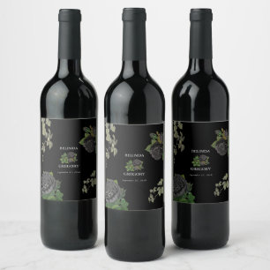 Étiquette Pour Bouteilles De Vin Gothique Halloween Rose noir Mariage