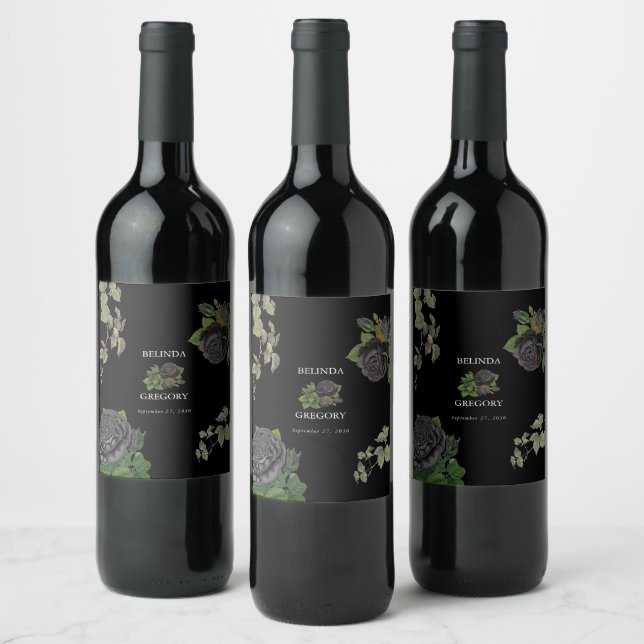 Étiquette Pour Bouteilles De Vin Gothique Halloween Rose noir Mariage (Bouteilles)