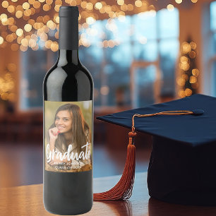 Étiquette Pour Bouteilles De Vin Graduate Photo Bold Script Custom Graduate Party