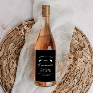 Étiquette Pour Bouteilles De Vin Graduation de Casquette de script noir blanc 2025
