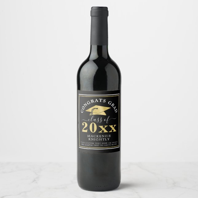 Étiquette Pour Bouteilles De Vin Graduation Métallic Gold Classe Casquette Année No (Devant)