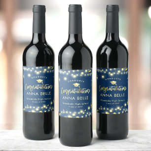 Étiquette Pour Bouteilles De Vin Graduation personnalisée Gold bleu marine