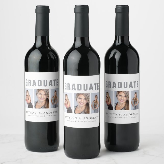 Étiquette Pour Bouteilles De Vin Graduation Photo Collage Congratulations (Bouteilles)