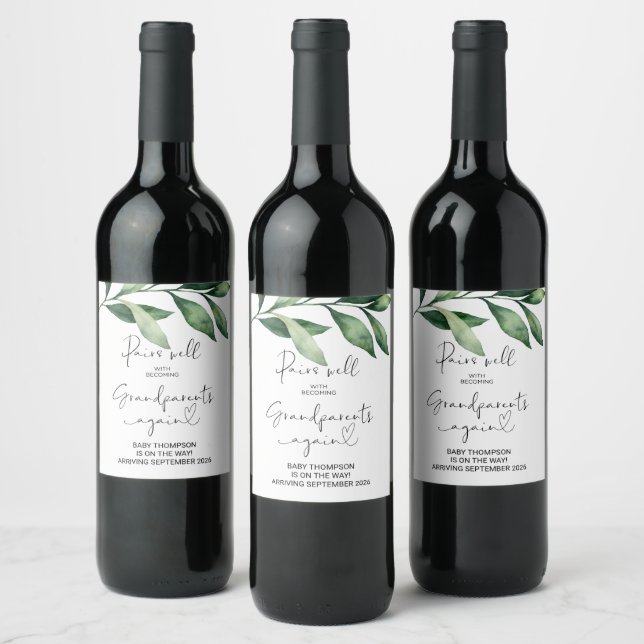 Étiquette Pour Bouteilles De Vin Grand-parents de nouveau Faire-part de grossesse (Bouteilles)