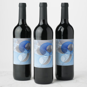 Étiquette Pour Bouteilles De Vin Graphique d'art fractal gris bleu Abstrait moderne